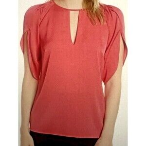 Lewit  Women Sz XS Coral Chic Chiffon Draped Puff Sleeve Feminine Versatile Top